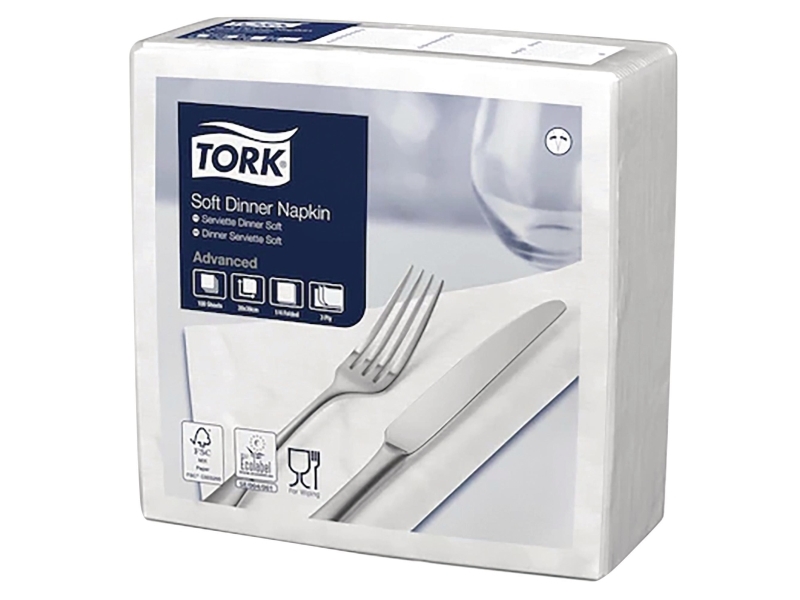 Servietter, Tork Middag Advanced, 477577, 39 x 39 cm, hvid, pakke a 100 stk