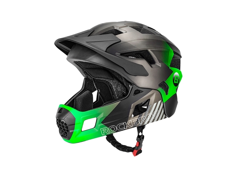 Rockbros TS-61 10110061003 Children's Bike Helmet with Detachable Chin Size S (48-54) - Žalias