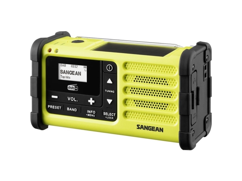 Nødradio Sangean Snr-88 Fm, Am, Dab+ Genopladelig, Solcellepanel, Håndsving Fluorescerende Gul / Grøn