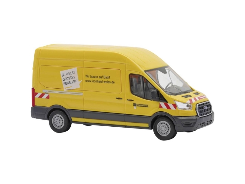 Busch 54516 H0 Byggekøretøj model, Udrykningskøretøj model Ford Transit Custom, Leonhard Weiss, gul