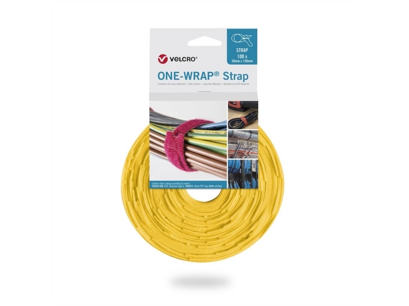 Velcro One-Wrap, Lösbarer Kabelbinder, Polypropylen (Pp), Velcro, Gelb, 150 Mm, 20 Mm, 100 Stück(E)