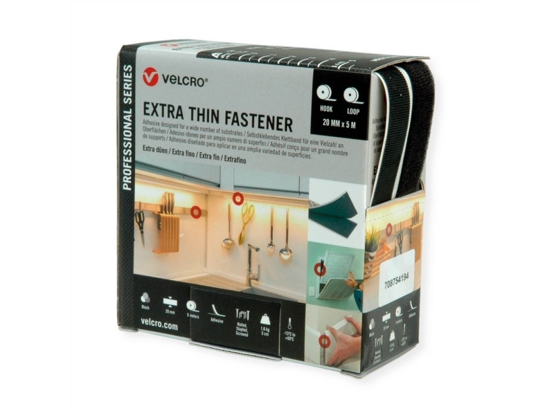 Velcro Thin Fastener Hook And Loop 20Mm Black 5M