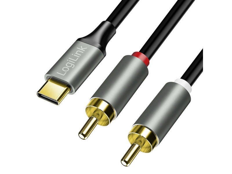 Logilink Usb 2.0 Type-C Cable, C/M To 2X Rca/M, Stereo Audio, Alu, Black/Silver, 2 M