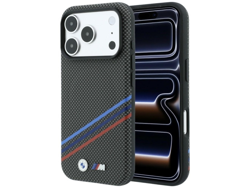 Bmw M Quadrille Kevlar Pattern Three-Color Lines And Metal Logo Magsafe Case, Designed For Iphone 18 Pro Max / 17 Pro