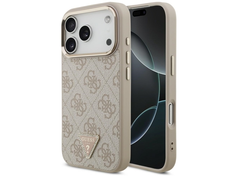 Guess Pu Odos 4G Strass Trikampio Logotipo Auksinio Remelio Magsafe Deklas Iphone 18 Pro Rožines Spalvos