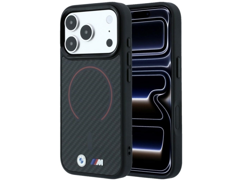 Bmw M Kevlar Red Print Ring Metal Logo Magsafe Case For Iphone 18 Pro / 17 Pro - Black