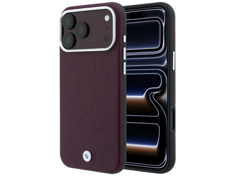 Bmw Sign Deboss Quilted Metal Logo Magsafe Deklas Iphone 18 Pro Max / 17 Pro Max - Bordo
