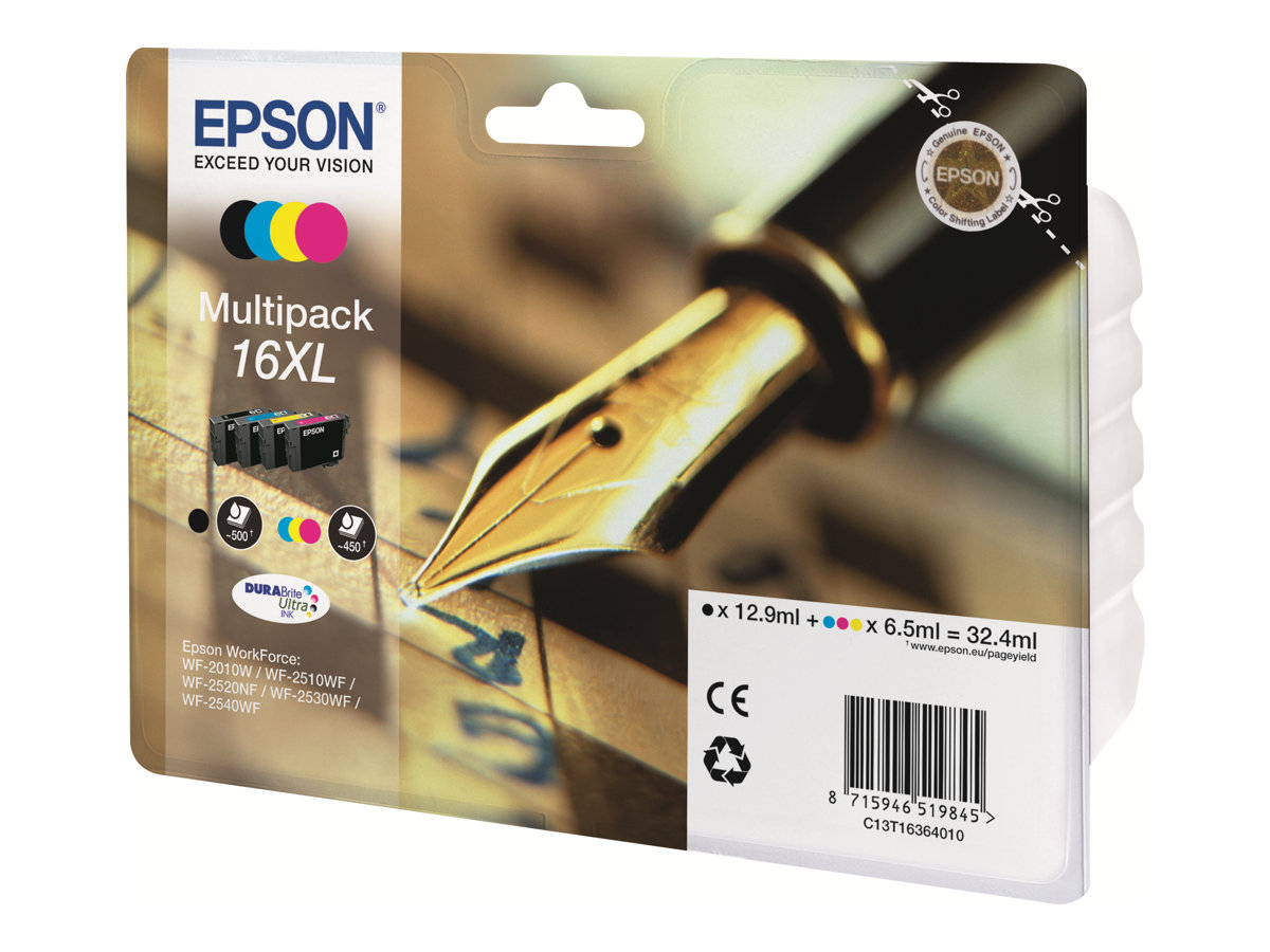 Epson 16XL Multipack - 4-pack - XL - svart, gul, cyan, magenta - original - blister - bläckpatron - för WorkForce WF-2010, 2510, 2520, 2530, 2540, 2630, 2650, 2660, 2750, 2760 | Skrivare - Bläck, toner & förbrukningsvaror - Bläck | GameStuff