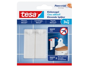 Tesa 77763, Indoor, Universalhaken, Weiß, Klebestreifen, 3 Kg, Fliesen & Metall