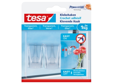 Tesa 77735-00000, Drinnen, Universalhaken, Transparent, Klebestreifen, 1 Kg, Glas