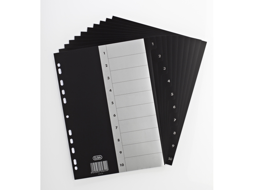 Plastregister Elba A4 1-10 med blad svart - (20 uppsättningar) | Arkivering - Tabblad - PP-Tabblad & Register | GameStuff