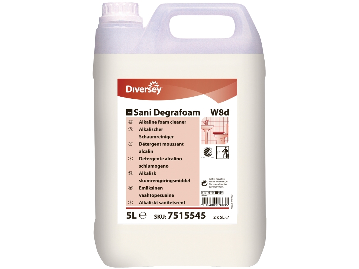 Skumrengøring, Diversey Taski Sani Degrafoam W8d, 5 L, Alkalisk/Affedtende, Uden Klor - (2 Stk.)