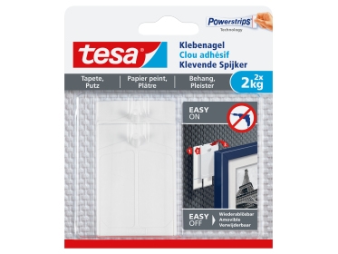 Tesa 77776-00000, Indoor, Universalhaken, Weiß, Klebestreifen, 2 Kg, Putz