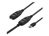 DELTACO USB3-1008 – USB-förlängningskabel – USB typ A (hona) till USB typ A (hane) – USB 3.0 – 15 m – aktiv – svart