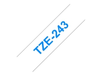 Brother TZe-243 - Standardklebemiddel - blått på hvitt - Rull (1,8 cm x 8 m) 1 kassett(er) laminert teip - for Brother PT-D600 P-Touch PT-1880, D450, E550, E800, P900, P950 P-Touch Cube Plus PT-P710