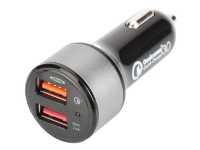 Ednet - Bilstrømadapter - QC 3.0 - 2 utgangskontakter (USB) - svart