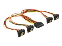 Delock - Strömdelare - SATA-ström (P) rak till SATA-ström (R) vinklad - 3.3 / 5 / 12 V - 15 cm - sprintlåsning - svart, gul, röd, orange