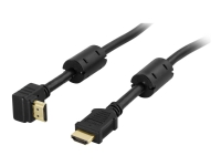 DELTACO HDMI-1015V – HDMI-kabel med Ethernet – HDMI han til HDMI han – 1,5 m – sort – vinklet stikforbindelse