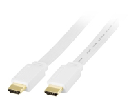 DELTACO HDMI-1020H – HDMI-kabel med Ethernet – HDMI hane till HDMI hane – 2 m – vit – platt
