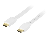 DELTACO – HDMI-kabel med Ethernet – HDMI hane till HDMI hane – 1 m – vit – platt