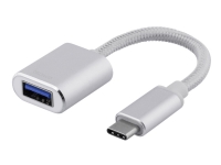 DELTACO – USB-adapter – USB-C (hane) till USB typ A (hona) – USB 3.1 Gen1 OTG – 10 cm – silver