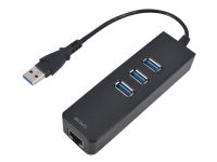 DELTACO USB3-GIGA3 – Hubb – 3 x SuperSpeed USB 3.0 + 1 x 10/100/1000 – skrivbordsmodell