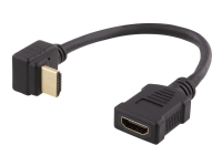 DELTACO HDMI-21E – HDMI-adapter – HDMI hona till HDMI hane vinklad nedåt – 20 cm – svart