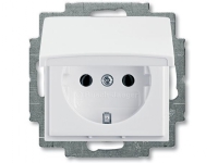 ABB-basic55 Schuko-uttag vitglans 16A 1 modul levereras inklusive lock med skydd mot kuddar och gångjärnslock