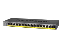 NETGEAR GS116LP – Switch – 16 x 10/100/1000 (PoE+) – skrivbordsmodell rackmonterbar väggmonterbar – PoE+ (76 W) – likström
