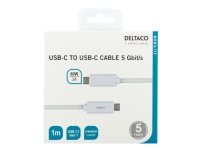 DELTACO – USB-kabel – USB-C (hane) till USB-C (hane) – 1 m – vit