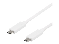 DELTACO – USB-kabel – USB-C (hane) till USB-C (hane) – USB 3.1 Gen 2 – 25 cm – vit
