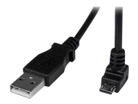 StarTech.com 2m Micro USB Cable Cord – A to Down Angle Micro B – Down Angled Micro USB Cable – 1x USB A (M) 1x USB Micro B (M) – Black (USBAUB2MD) – USB-kabel – mikro-USB typ B (hane) till USB (hane) – USB 2.0 – 2 m – 90° kontakt formpressad – svart
