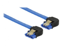 Delock - SATA-kabel - Serial ATA 150/300/600 - SATA (R) vinklad nedåt till SATA (R) vinklad nedåt - 10 cm - sprintlåsning - blå