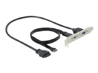 Delock Slot bracket – USB-panel – 19-stifts USB 3.0-kontakt 20-stift USB 3.1-överdel till USB typ A 24 pin USB-C (hona) – 5 / 20 V – 50 cm – svart