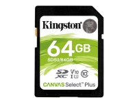 Kingston Canvas Select Plus – Flash-minneskort – 64 GB – Video Class V10 / UHS-I U1 / Class10 – SDXC UHS-I