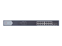 Hikvision DS-3E0518P-E – Switch – ohanterad – 16 x 10/100/1000 (PoE+) + 1 x 10/100/1000 + 1 x Gigabit SFP – skrivbordsmodell – PoE+ (230 W)