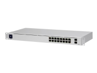 Ubiquiti UniFi Switch USW-16-POE – Switch – Administrerad – 16 x 10/100/1000 (8 PoE+) + 2 x Gigabit SFP – skrivbordsmodell rackmonterbar – PoE+ (42 W)