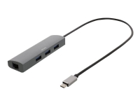 DELTACO USBC-1294 – Hubb – 3 x SuperSpeed USB 3.0 + 1 x 10/100/1000 – skrivbordsmodell