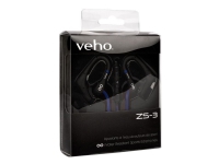 Veho ZS-3 – Hörlurar med mikrofon – inuti örat – montering över örat – kabelansluten – 3,5 mm kontakt – svart blå