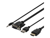 DELTACO – HDMI-kabel – HDMI hane till USB HD-15 (VGA) minijack hane – 1 m – svart – tumskruvar stöd för 1080p