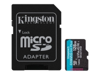 Kingston Canvas Go! Plus - Flashminnekort (microSDXC til SD-adapter inkludert) - 128 GB - A2 / Video Class V30 / UHS-I U3 / Class10 - microSDXC UHS-I Tele & GPS - Mobilt tilbehør - Minnekort