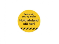 Gulvskilt Hold afstand – stå her gul gulvfolie Ø33cm – TEMP006
