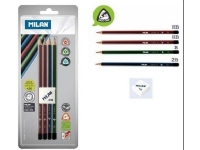 Bilde av Milan Triangular Pencils 4 Pcs + Eraser 430 Milan Blister