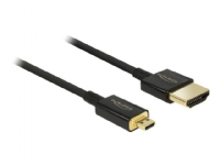 Delock Slim High Quality – HDMI-kabel med Ethernet – mikro-HDMI hane till HDMI hane – 25 cm – trippelskärmad partvinnad – svart – stöd för 4K