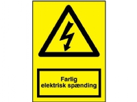 JO SAFETY Skylt triangel gul med svart blixt text: farlig elektrisk spänning148x210mm 1mm plast