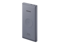Samsung Wireless Battery Pack EB-U3300 – Trådlös laddplatta/elbank – 10000 mAh – 25 Watt – 3 A – QC 2.0 FC – 2 utdatakontakter (24 pin USB-C) – på kabel: USB-C – mörkgrå