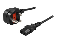 Produktfoto för DELTACO DEL-109UK-10 - Strömkabel - BS 1363 (hane) vinklad till power IEC 60320 C13 rak - AC 250 V - 10 A - 2 m - svart - Storbritannien