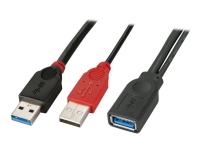 Lindy USB 3.0 Dual Power Kabel – USB-kabel – USB typ A USB typ A (enbart ström) (hane) till USB typ A (hona) – USB 3.0 – 50 cm – svart röd