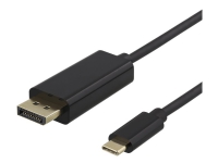 DELTACO USBC-DP200 – DisplayPort-kabel – USB-C (hane) till DisplayPort (hane) – 2 m – stöd för 4K – svart