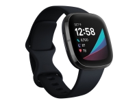 Fitbit Sense – Grafit rostfritt stål – smart klocka med band – silikon – kol – bandstorlek: S/L – Wi-Fi NFC Bluetooth
